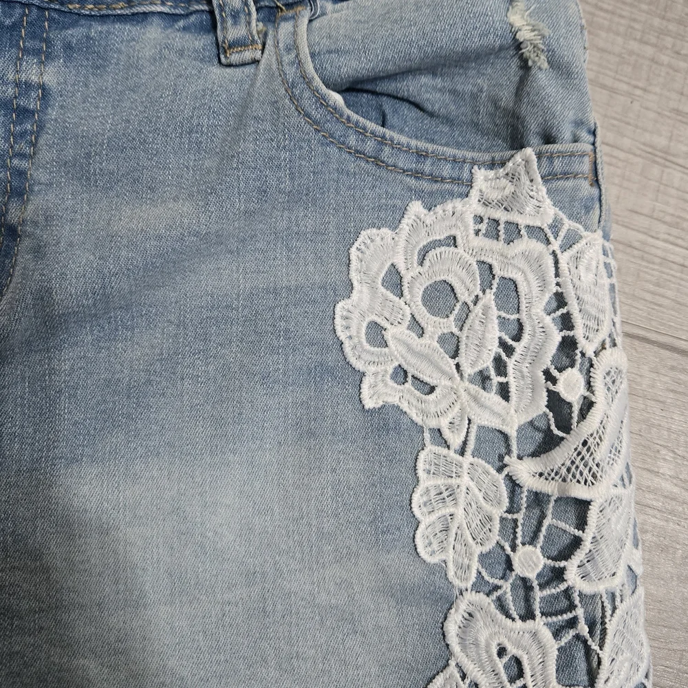 Justice Women's Blue Denim Shorts with Lace Detail Size 16